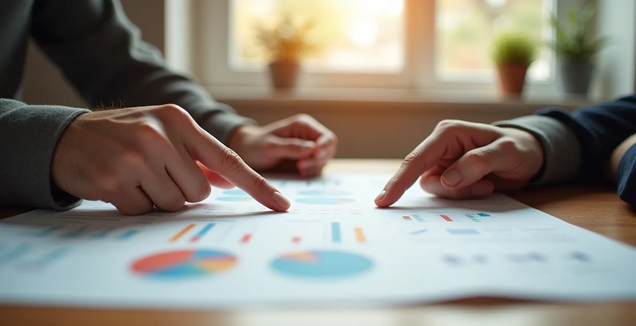 Couple québécois analysant leurs documents de subvention à table